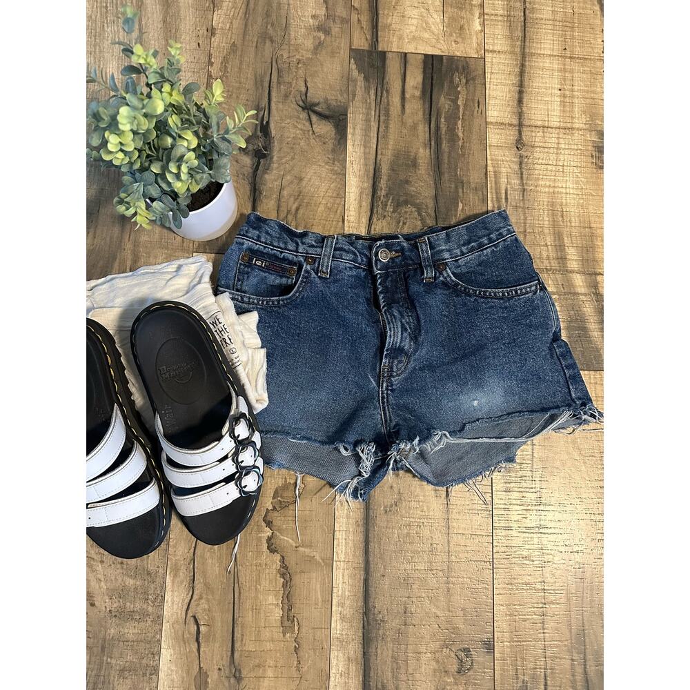 LEI Juniors 7 Y2K Retro Distressed Cut-off Cotton Jean Shorts Denim Festival